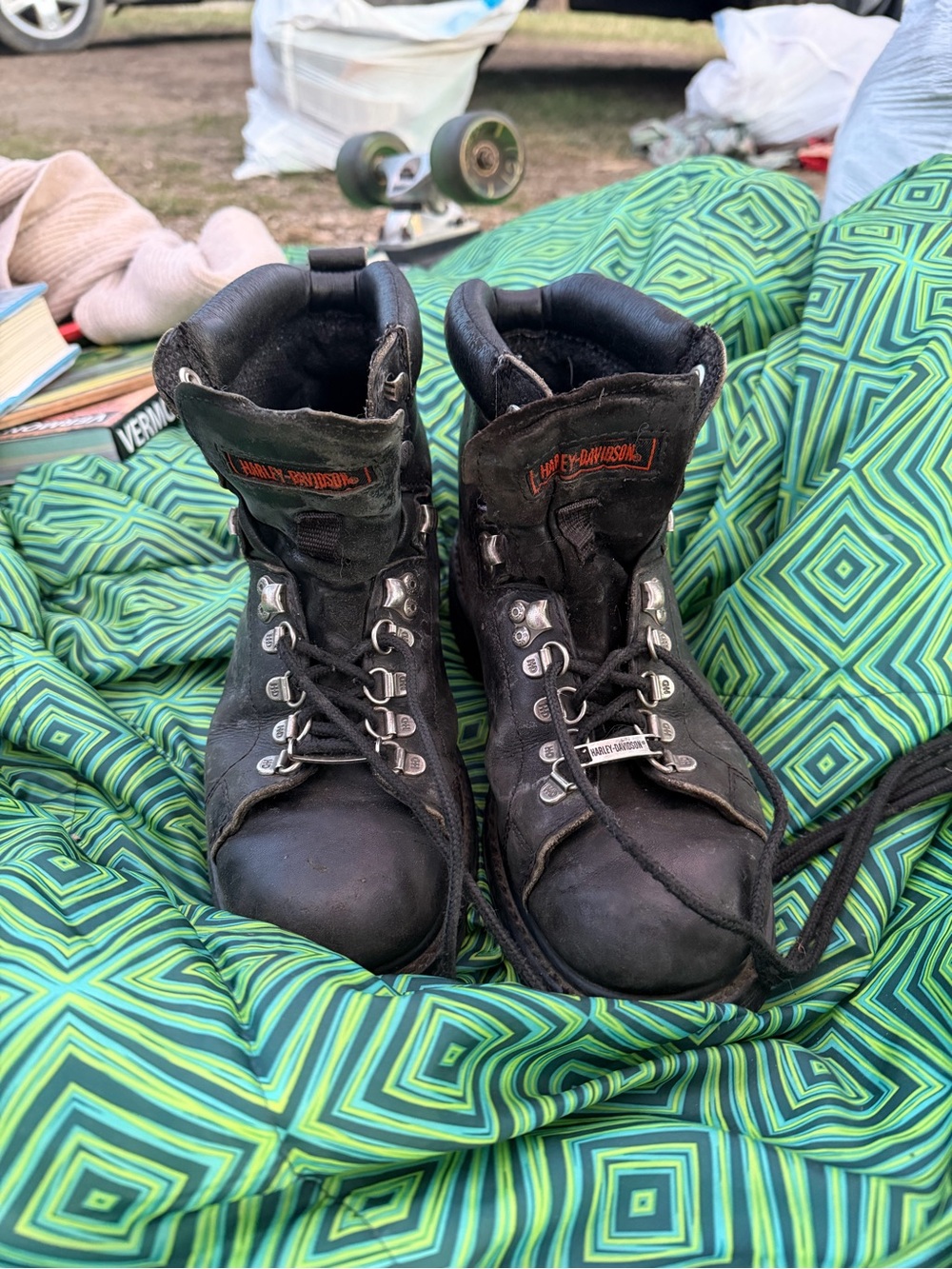 Harley-Davidson Black Motorcycle Lace-Up Boots with Red Logo